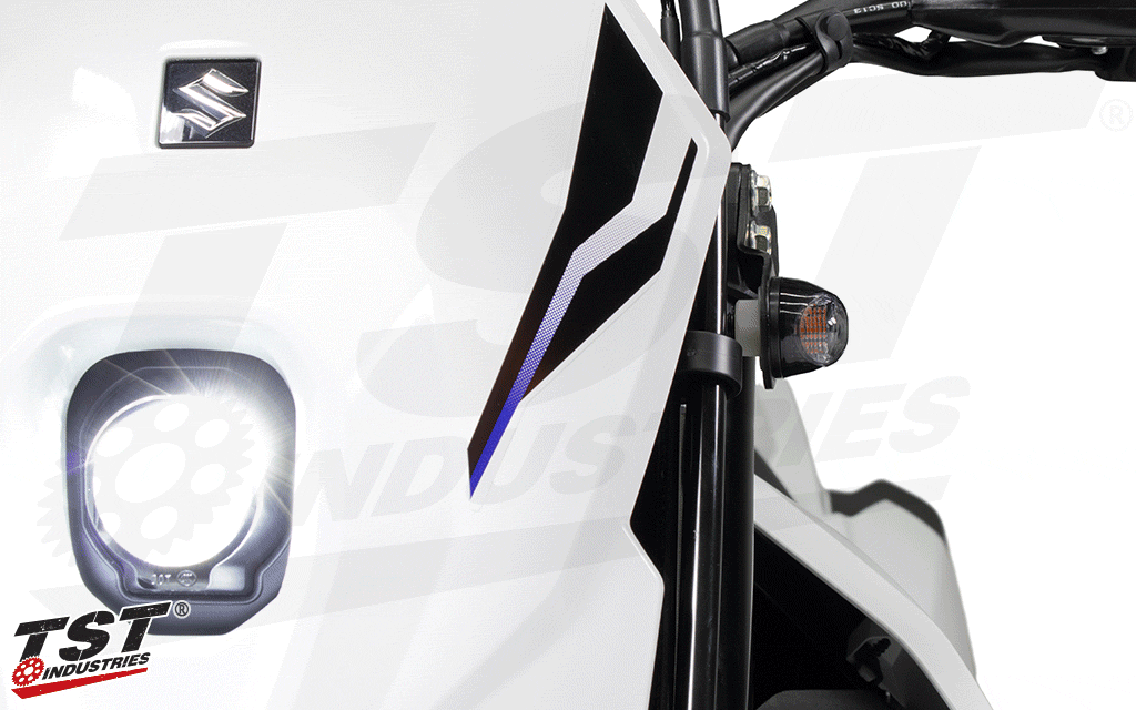 Suzuki DRZ-400S and DRZ-400SM with the TST Industries LED Front Floushmount Turn Signals 
