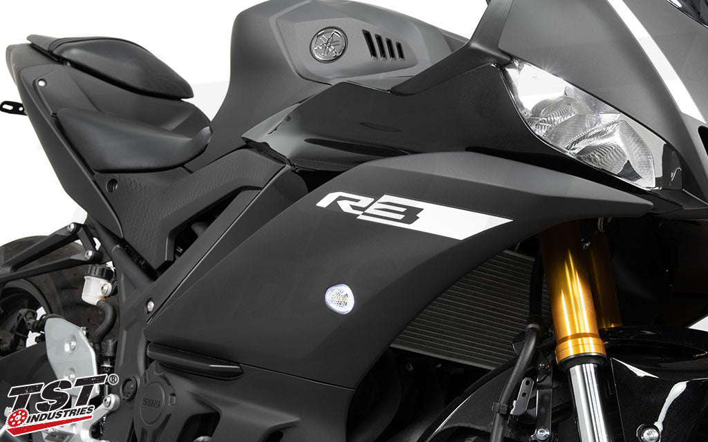 Upgrade your 2019-2024 Yamaha R3 with the HALO-GTR Front Flushmount Turn Signals.