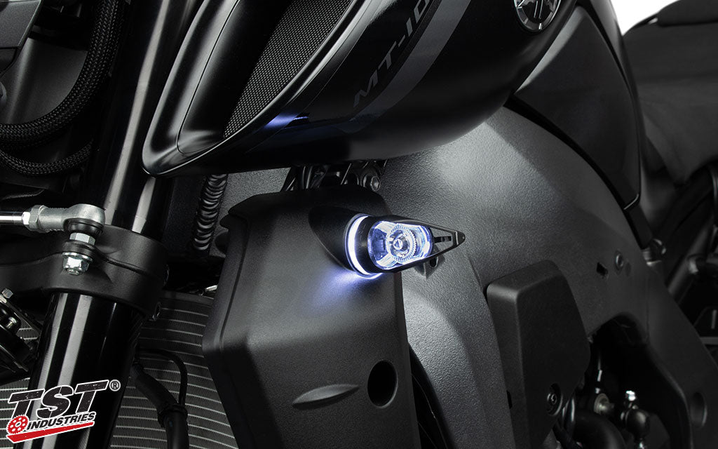 Hyper white running light shown on the 2022 Yamaha MT-10.