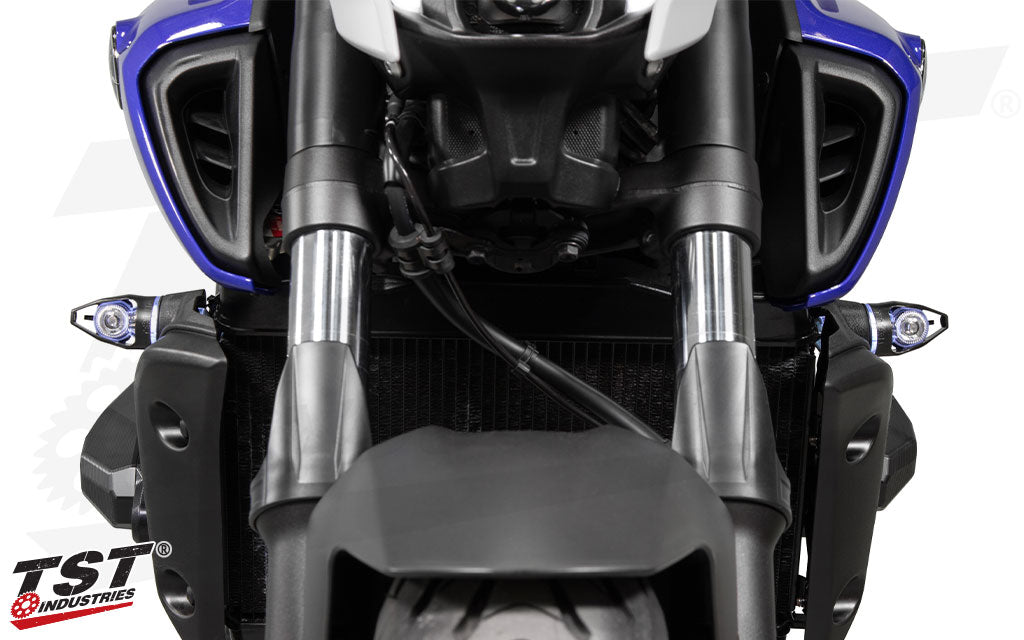 TST MECH-GTR Front LED Turn Signals on the 2020+ Yamaha MT-03.