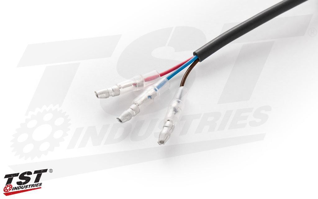 The motorcycle side of the Running Mate features three male bullet style connectors.