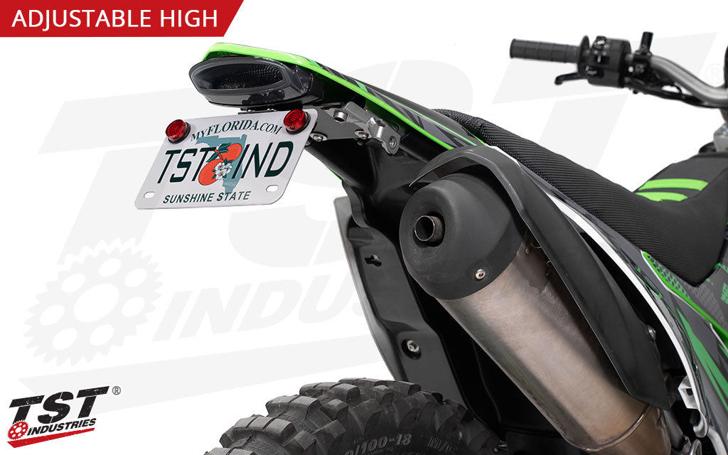 Eliminate the bulk and customize your license plate angle with the Adjustable tail tidy kit.