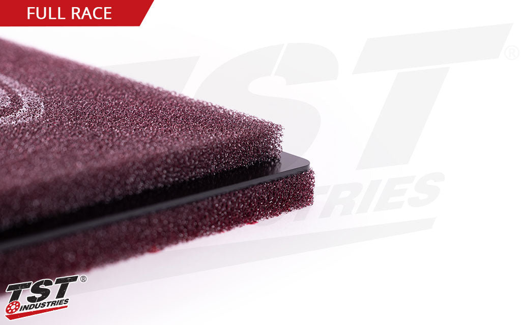 Ensures equal airflow to all 4 cylinders by using a proprietary layer between foam layers.