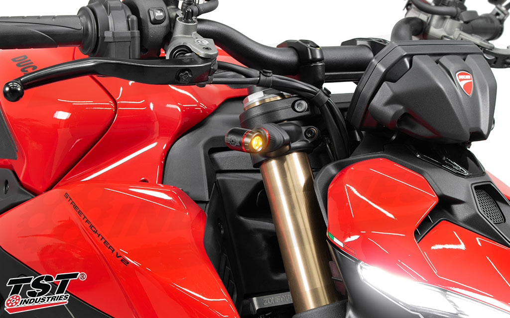 Upgrade your Ducati with aftermarket front turn signals and ensure a sturdy mounting base.