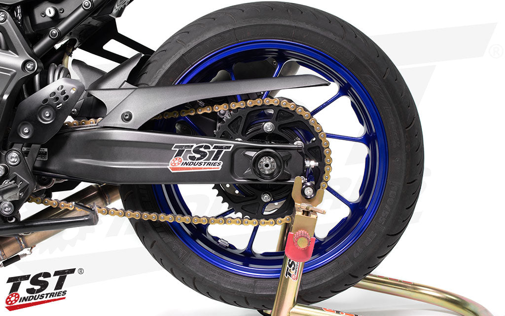 TST WORX 520 Lightweight Aluminium Rear Sprocket on the Yamaha MT-07.