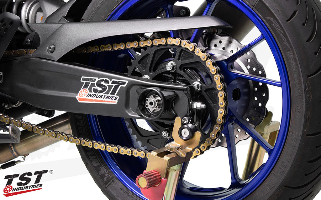 TST WORX 520 Lightweight Aluminium Rear Sprocket on the Yamaha MT-07.