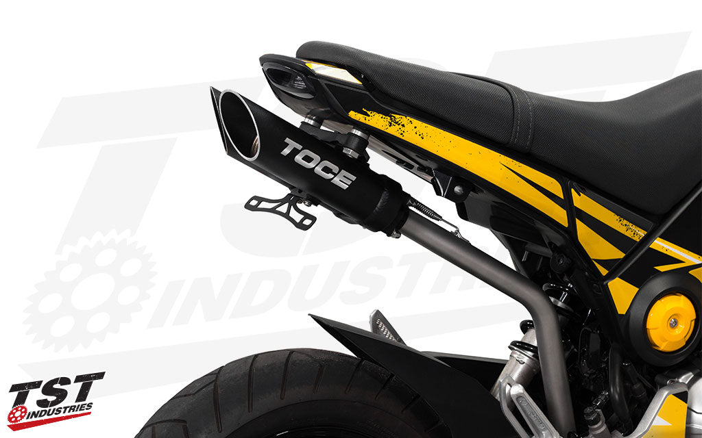 Included license plate bracket installed on the Toce Exhaust.
