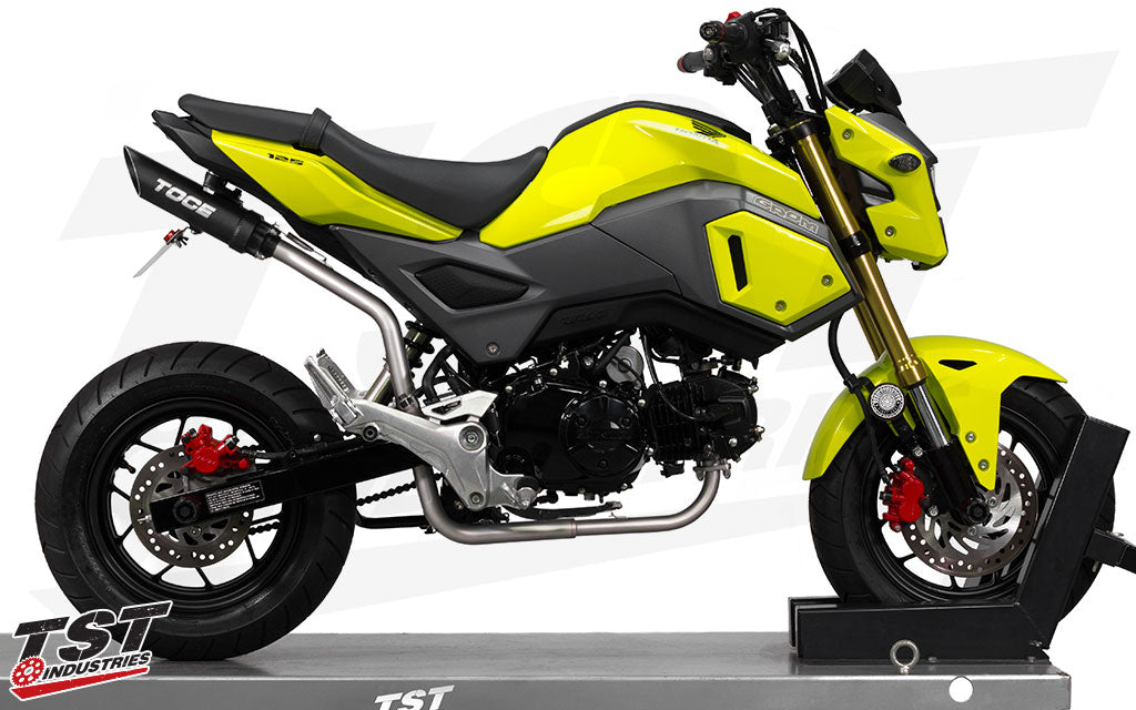 TOCE T-Slash Exhaust for the 2017-2020 Honda Grom with the natural coat midpipe.