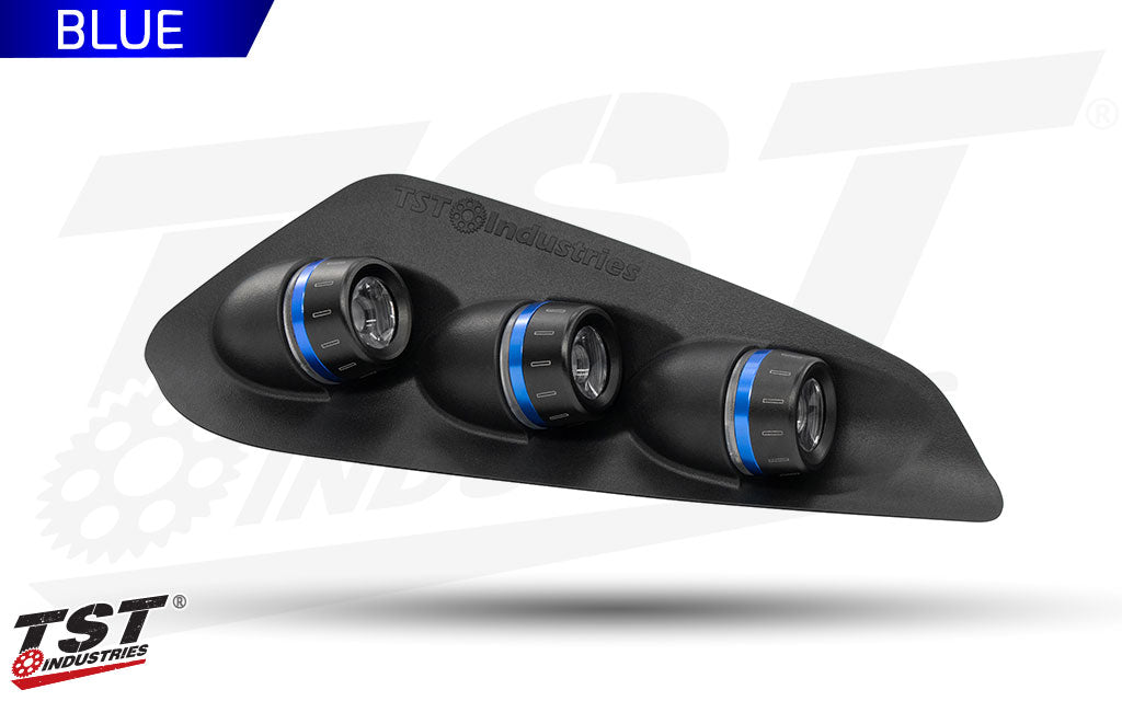 Blue anodized rings on the 2023+ BMW S1000RR TST LED Integrated Tail Light.