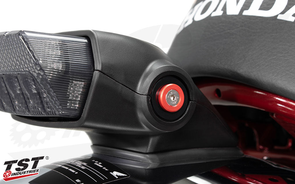 Optional turn signal block-offs cover the holes left behind from removing your turn signals.