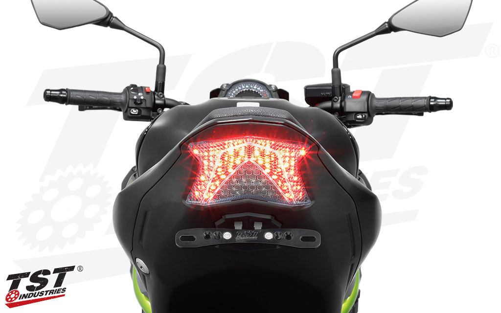 TST LED Programmable and Sequential Integrated Tail Light for Kawasaki Z900 2017-2024 - Ckear lens shown.