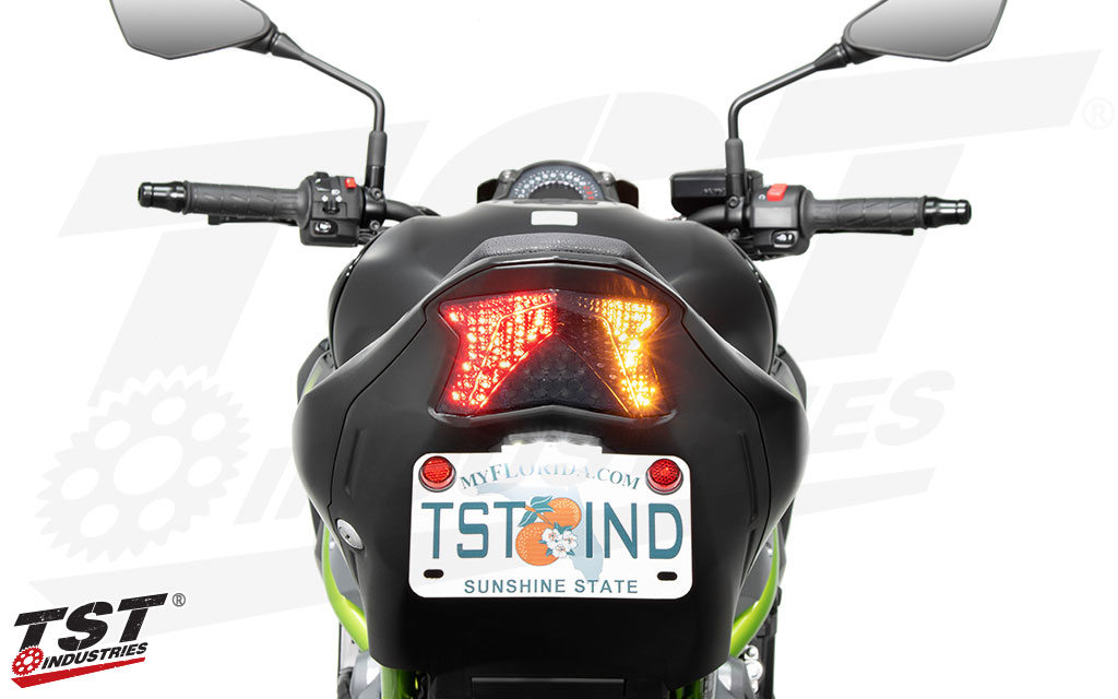 Built-in LED turn signals help to eliminate the bulk attached at the rear of your ZH2.