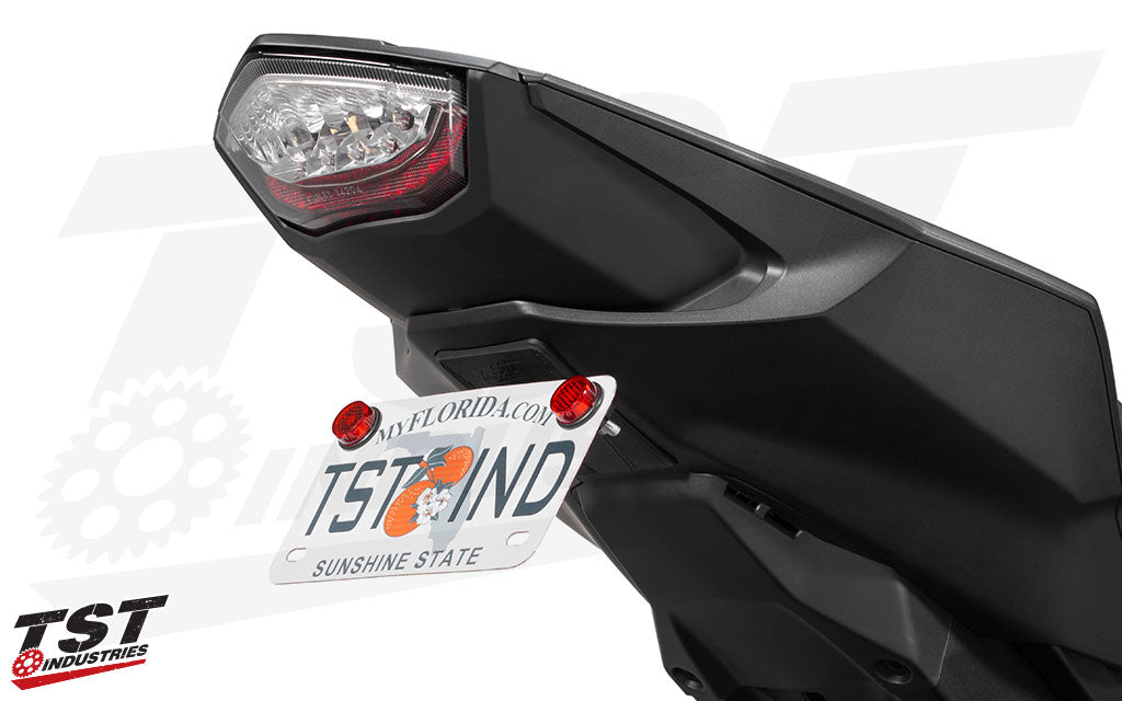 Ditch the bulk and customize your 2017+ Fireblade with the TST Elite-1 Adjustable Fender Eliminator. (Adjustable plate bracket shown)