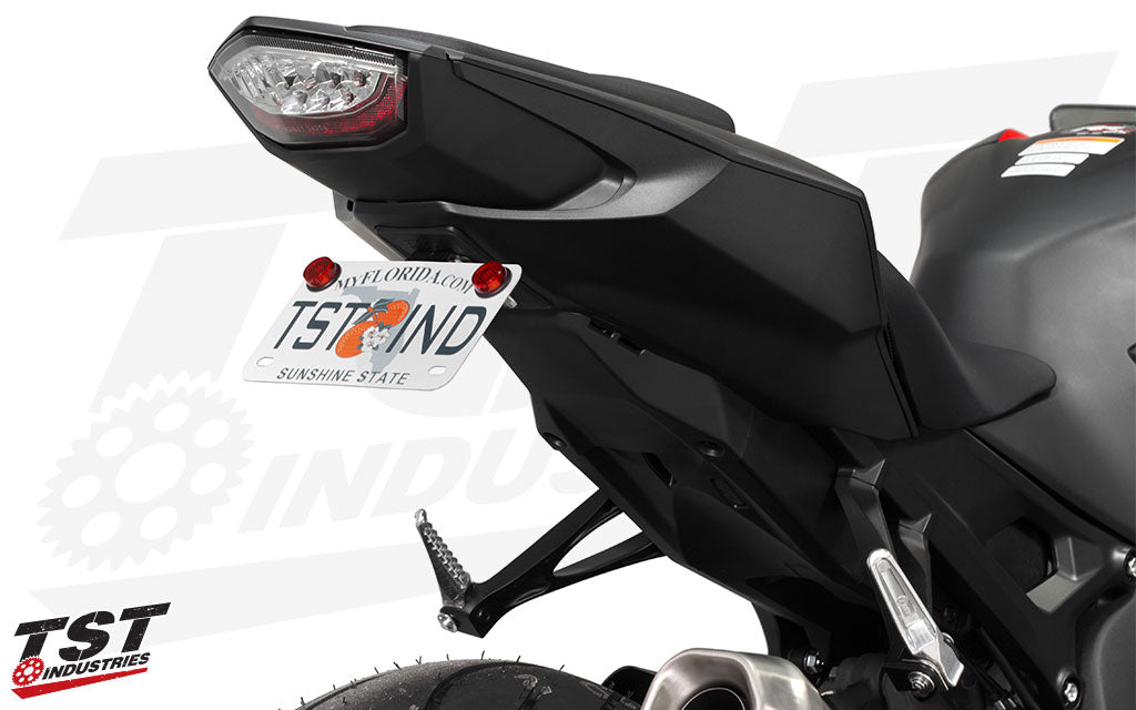 Ditch the oversized stock rear fender and gain a sleek, race-inspired look. (Standard plate bracket shown)