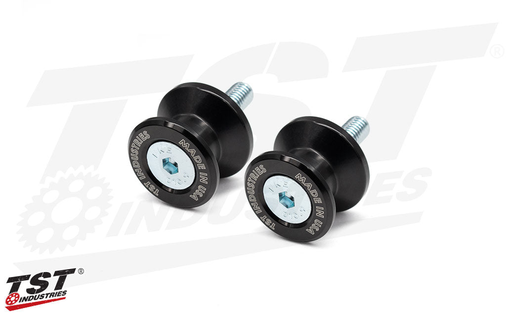 TST M6 Anodized Aluminum Swingarm Spools - Black shown