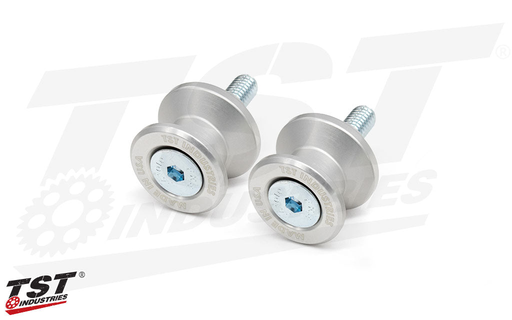 TST M6 Anodized Aluminum Swingarm Spools - Silver Shown