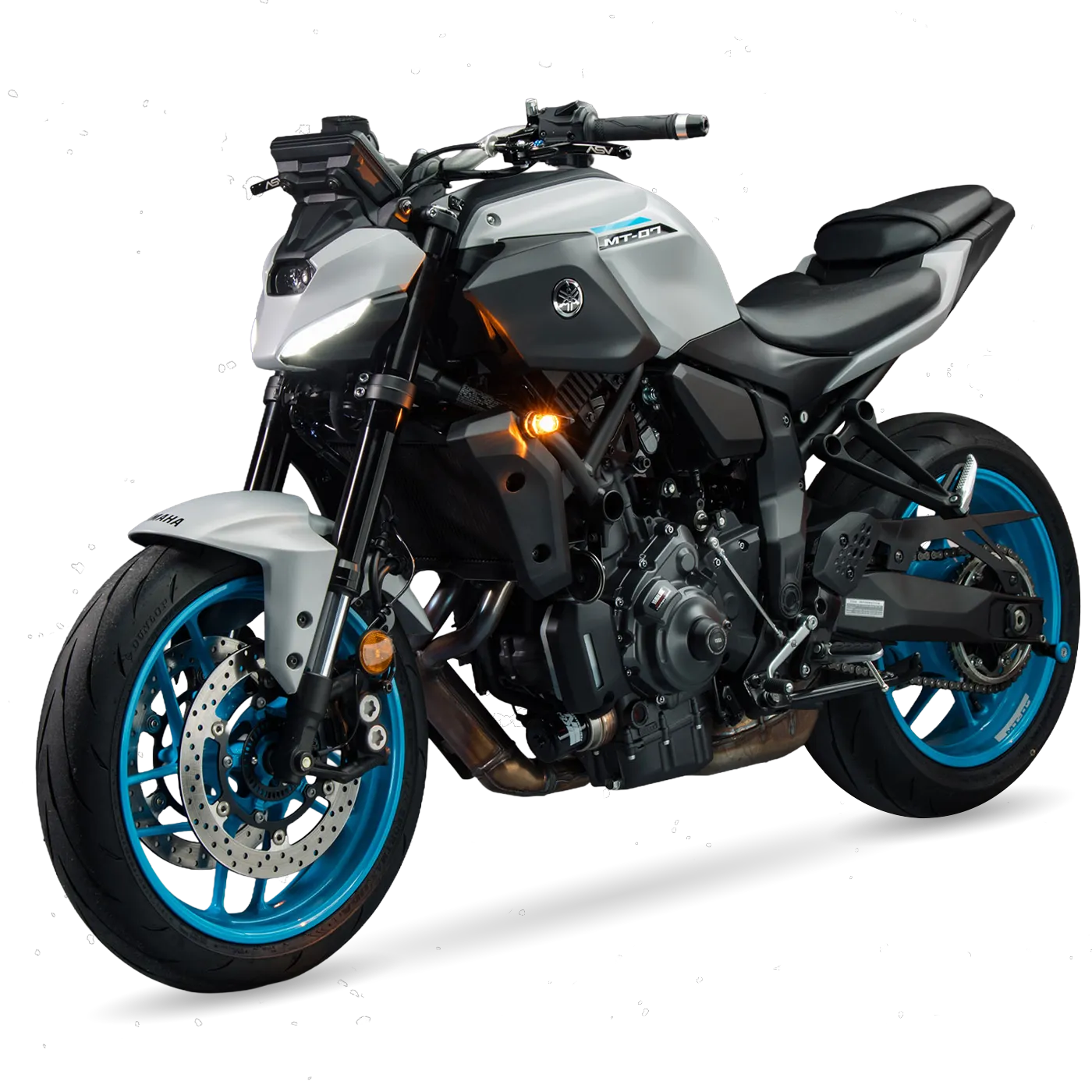 2025 Yamaha MT-07 with various TST Industries parts and accessories installed.