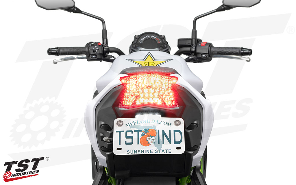 The extremely bright brake mode demands attention.