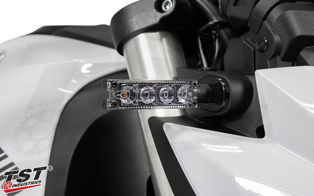 TST Quadrix Sequential LED Pod Turn Signals upgrade your motorcycle with a stylish design.