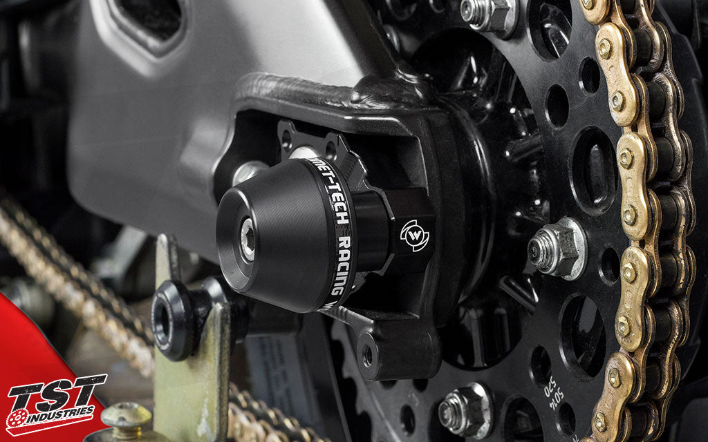 Robust delrin sliders provide crash protection to your Yamaha.