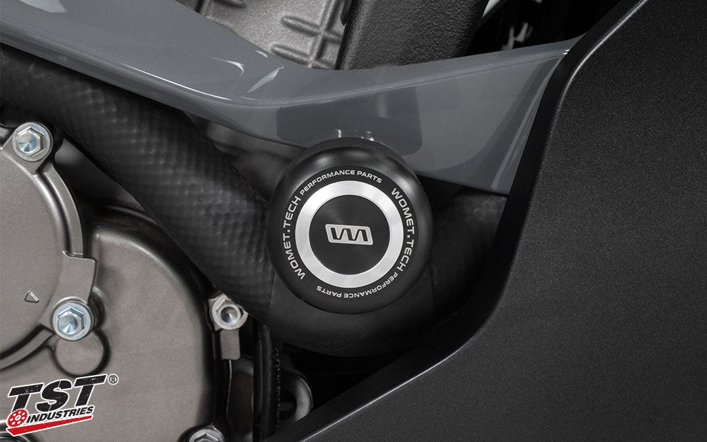 Womet-Tech Frame Slider Crash Protection for the 2019+ Kawasaki ZX6R. (Silver Slider Cap Sold Separately)