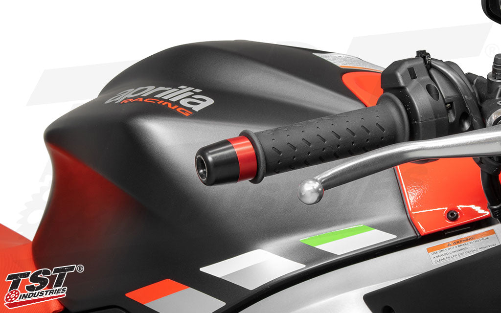Womet-Tech Bar Ends for Aprilia RS 660 (Red Anodized Bar End Ring Shown)