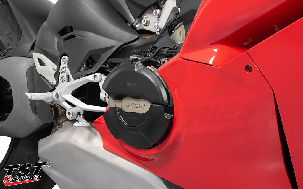 Womet-Tech Clutch Cover Protector installed on the 2025 Ducati Panigale V4.