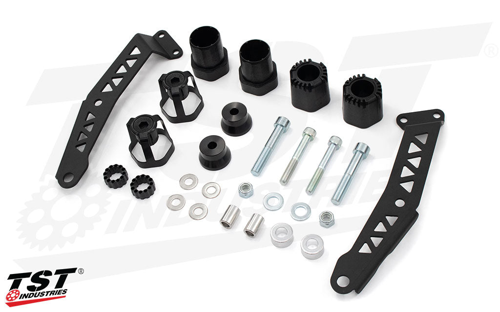 What's included in the TST Shock Absorbing Frame Slider Kit for the Suzuki GSX-8S / GSX-8R