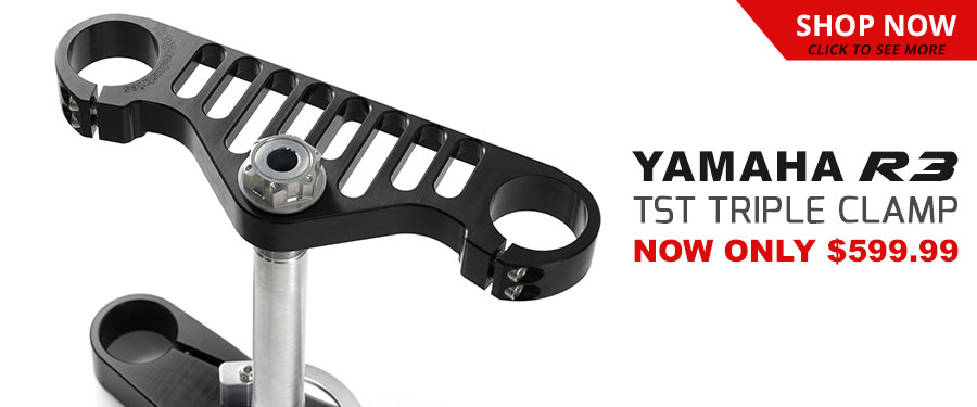 Save big while upgrading the front end feel and characteristics of your Yamaha R3 with our exclusive TST Triple Clamp.