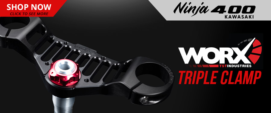 Gain better cornering performance with the updated Kawasaki Ninja 400 Triple Clamp from our TST WORX racing division.