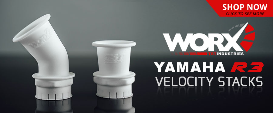 Get more performance from your Yamaha R3 on the track with our all-new TST Industries WORX Velocity Stacks. Available NOW.