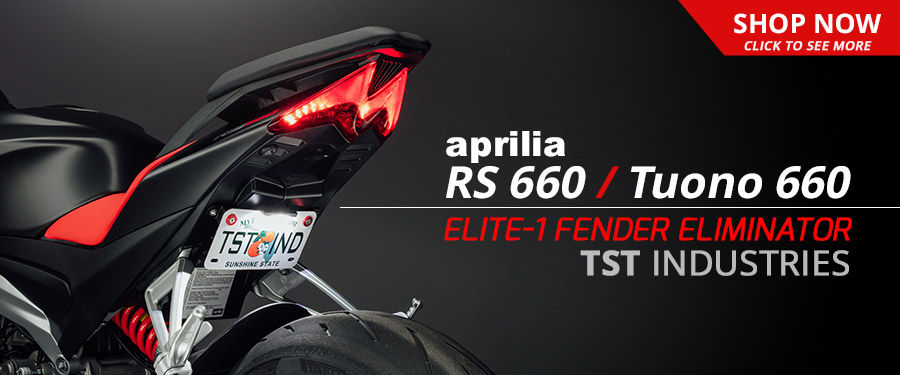 Upgrade your Aprilia RS 660 or Tuono 660 with the exclusive TST Industries Elite-1 Fender Eliminator and Undertail Closeout Tail Tidy System.