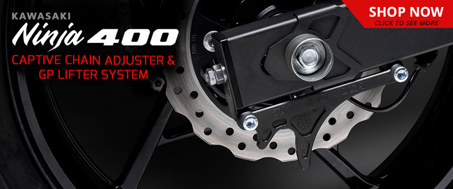 Kawasaki Ninja 400 Captive chain Adjuster and GP Lifter Kit Now Available!