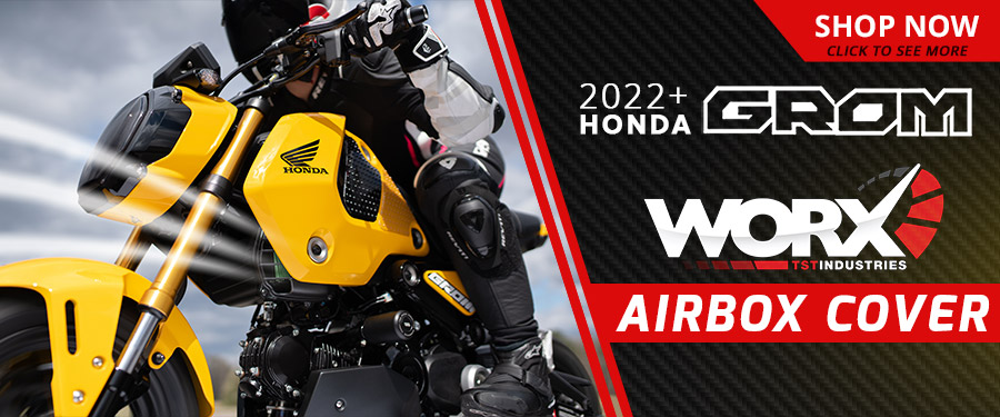 Upgrade your 2022+ Honda Grom with improved intake sound and better performance with our TST WORX Airbox Cover.