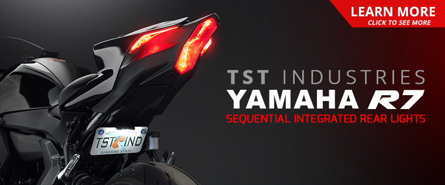 Upgrade your 2022+ Yamaha YZF-R7 with the TST Industries Sequential LED Integrated Rear Light kit. Coming Q4 of 2024.