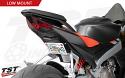 Mount your license plate in a low, tucked position while filling in the gap on the Aprilia underail - Red washers shown