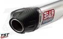 Each Yoshimura RS-5 slip-on canister features a carbon fiber exhaust tip.