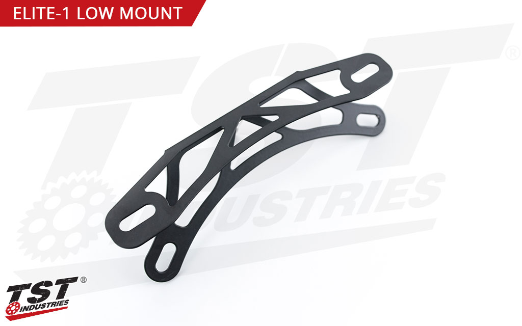 Proprietary lightweight license plate mounting bracket enables a low and tucked mounting location.