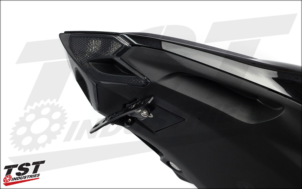 Upgrade to the adjustable bracket and tilt your license plate for further customization.