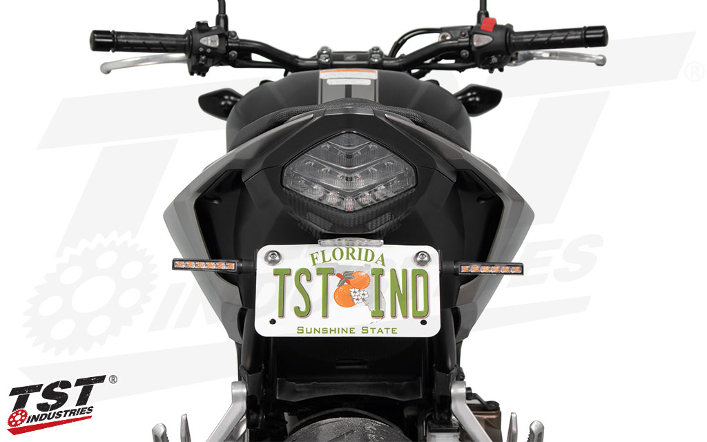 Clean up the tail section of your Honda CBR500R / CB500F. (Shown with the TST LED Pod Signal Kit and LED Low-Profile License Plate Light - sold separately)