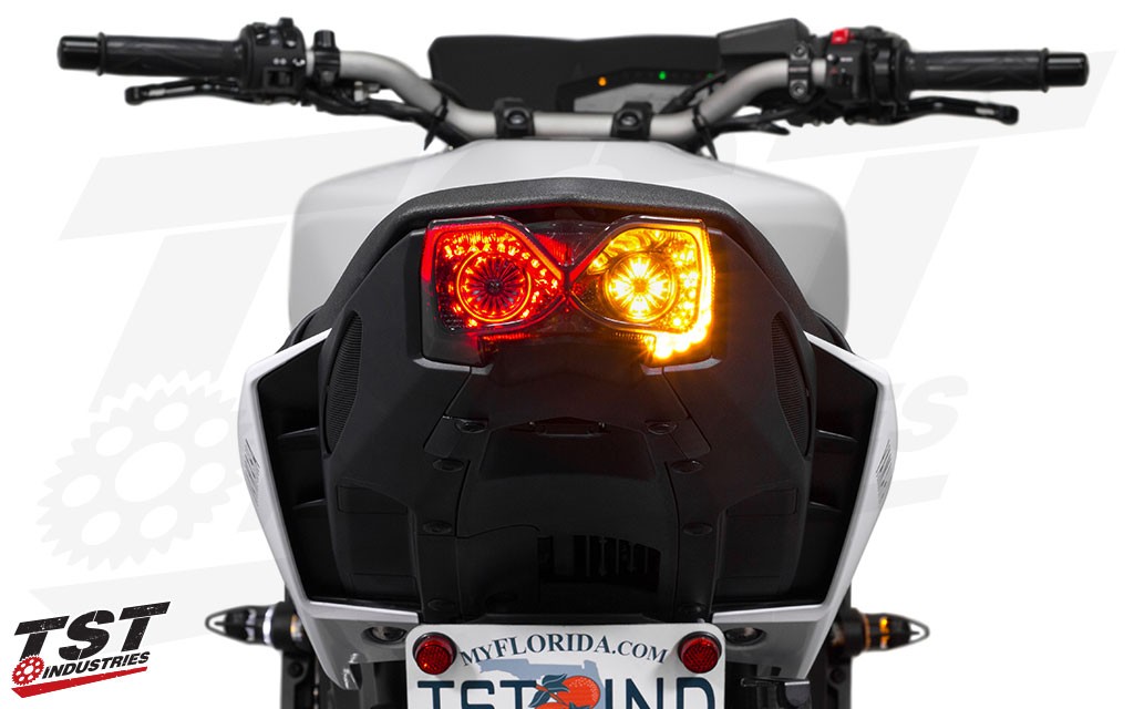 Built-in LED turn signals eliminate the need for the bulky stock signals.