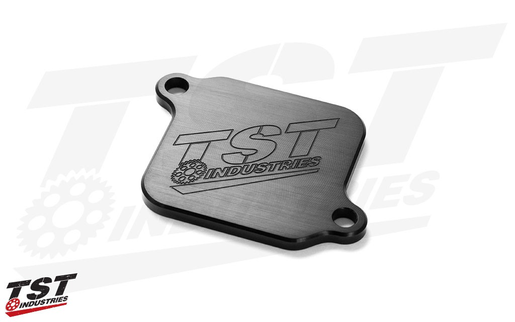 Optional TST Smog Block off plate crafted from black anodized CNC machined aluminum.