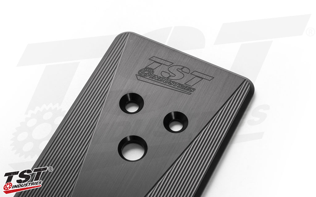 CNC machined TST Industries logo provides a discreet way of repping your favorite parts brands!