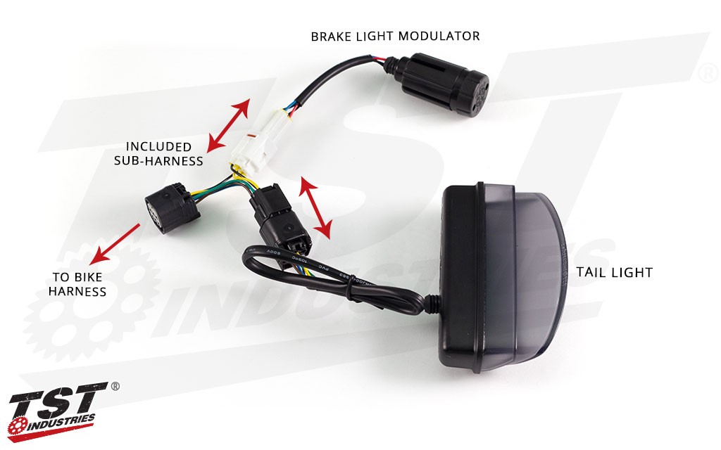 How to connect the TST Brake Light Modulator using the included plug-and-play sub-harness.