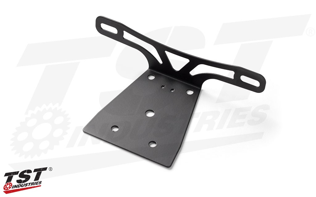 Fender Eliminator bracket includes wire routing holes for signals and / or license plate light wires.