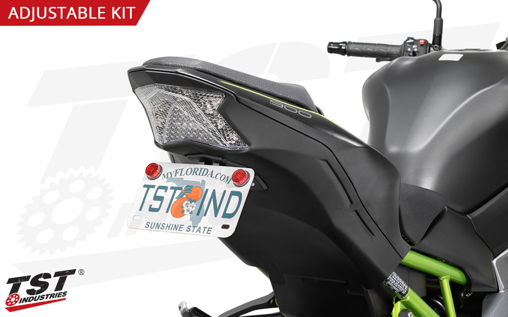 The Elite-1 Adjustable Fender Eliminator enables you to adjust the license plate angle on your Z900.