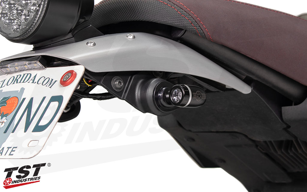 ECHO LED Pod Turn Signals work on the rear of your bike to clean up the looks and improve visibility.