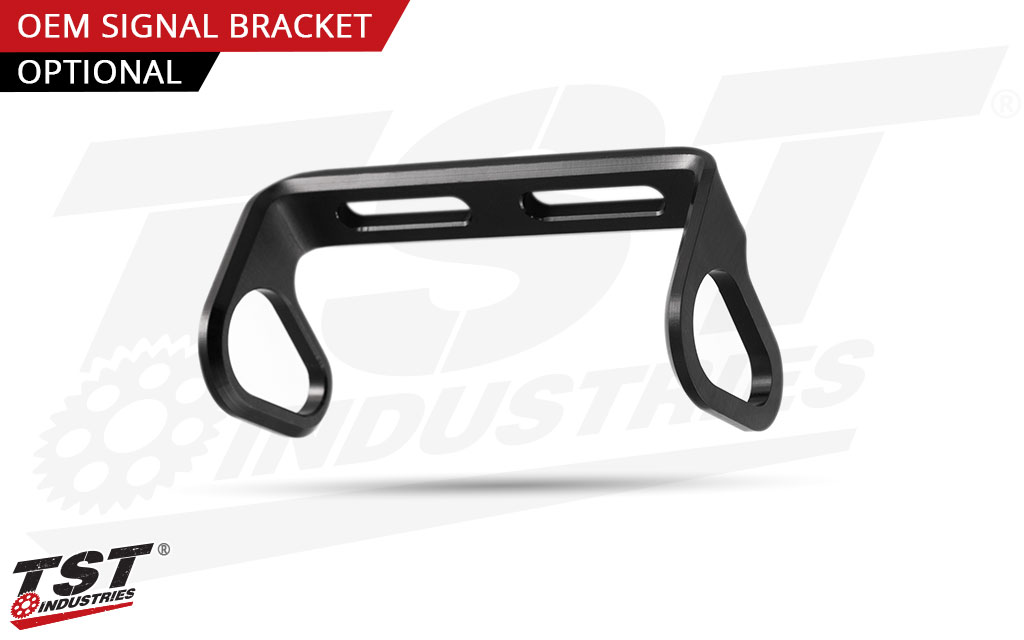 CNC machined aluminum turn signal bracket is black anodized for a sturdy and stealth signal mounting solution. 