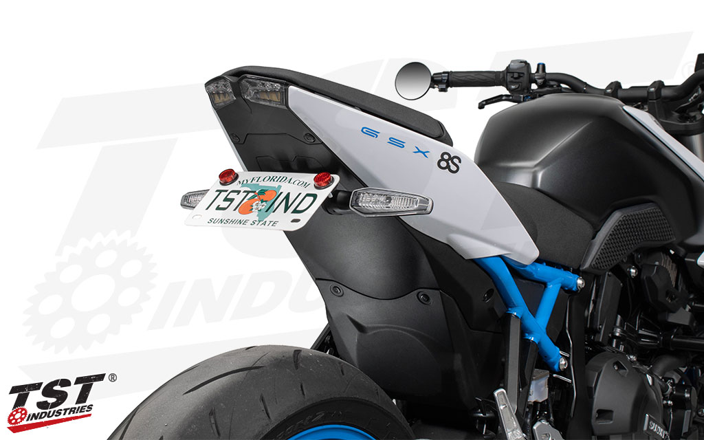 TST OEM Rear Tun Signal Bracket shown installed on the Suzuki GSX-8S.