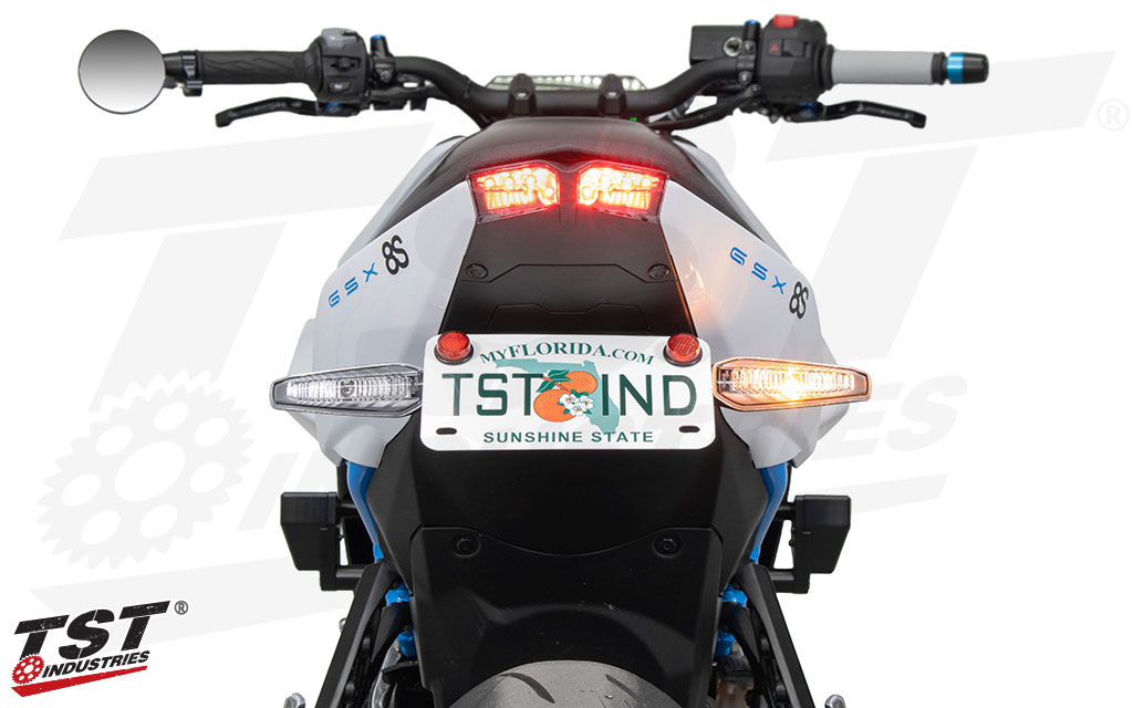 Enables easy reinstallation of the stock Suzuki rear turn signals on the GSX-8R and GSX-8S.